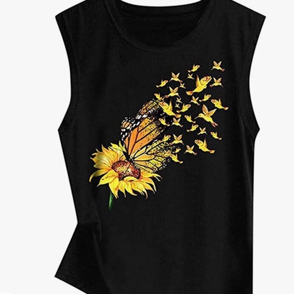 woman butterfly tank tops loose sleeveless soft - Picture 3 of 8